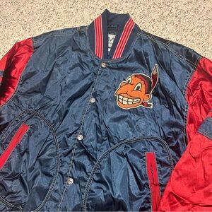 Rare 80s Chief Wahoo Satin Cleveland Indians Mirage Jacket Large MLB Vintage